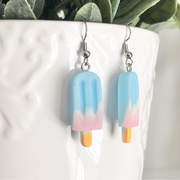 New Handmade Blue and Pink Popsicle Earrings Summer Beach Party Gift Dangling - Picture 2 of 6